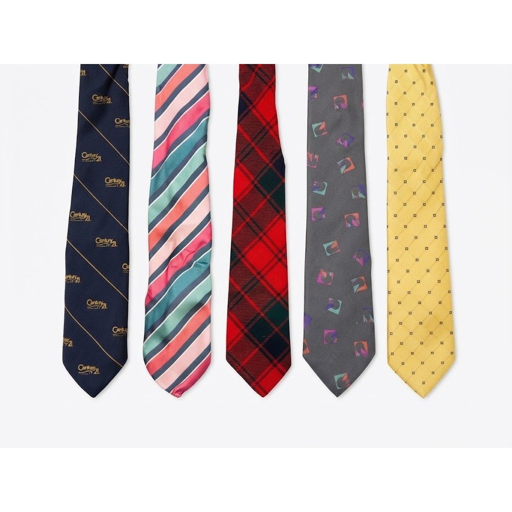 Corporate Necktie Lot Mens OS Mixed Colors Good Vintage Plaid Silk Striped 5pc